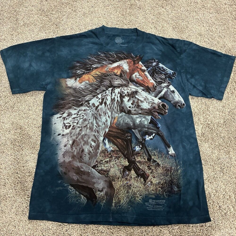 The Mountain Horse T-Shirt Unisex Small Blue 2012 "Find 13 Horses" Hidden Images